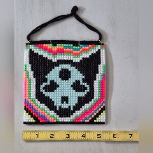 Handmade Cross Stitch Cat Skull Yarn Tapestry Wall Hanging